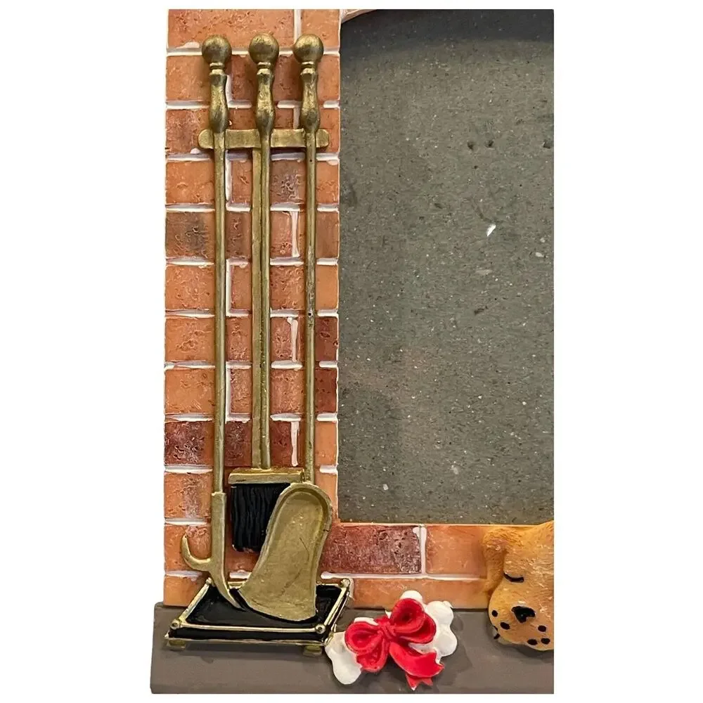 Sleeping Dog In Front Of Fireplace Holiday Christmas Photo Frame